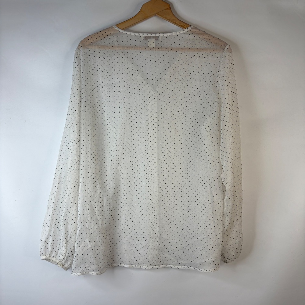Coldwater Creek Blouse Women 1X White Black Polka Dot Flocked Sheer Button Up - Picture 10 of 10